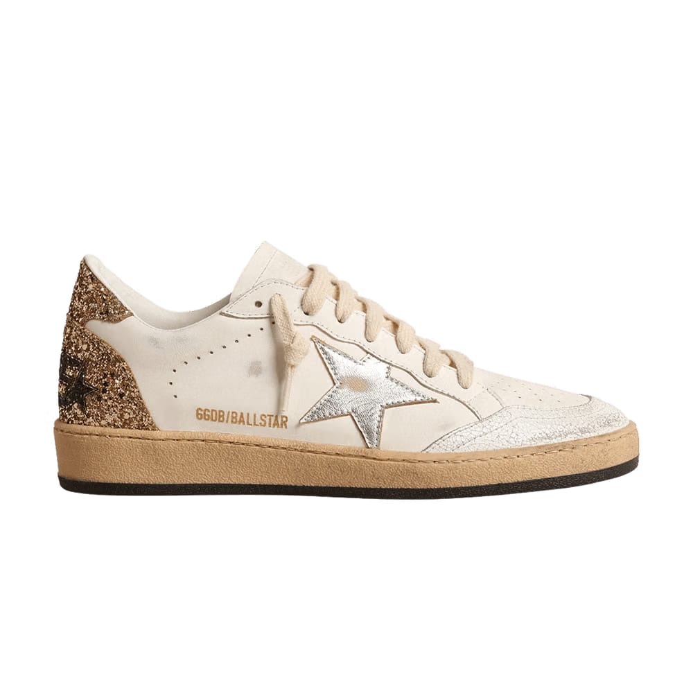 Golden Goose Wmns Ball Star 'White Silver Metallic Gold Glitter'