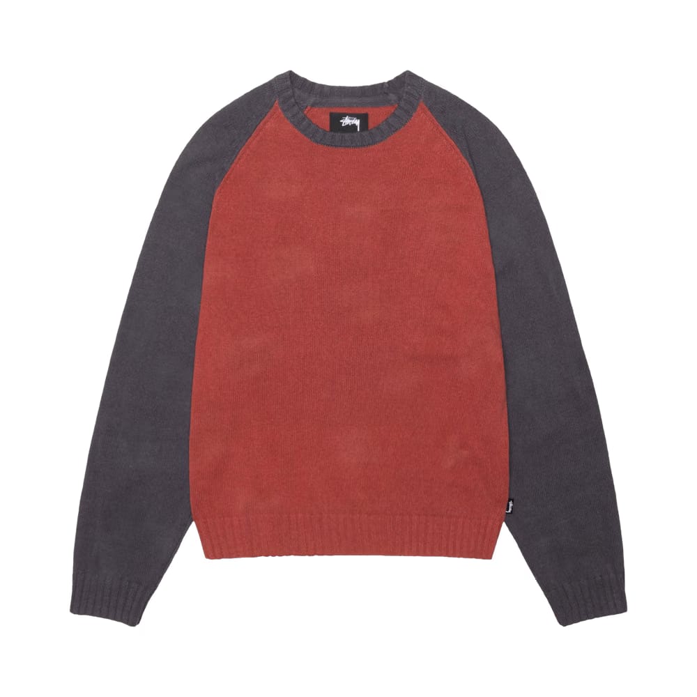 Stussy Colorblocked Raglan Knit Crew Brick