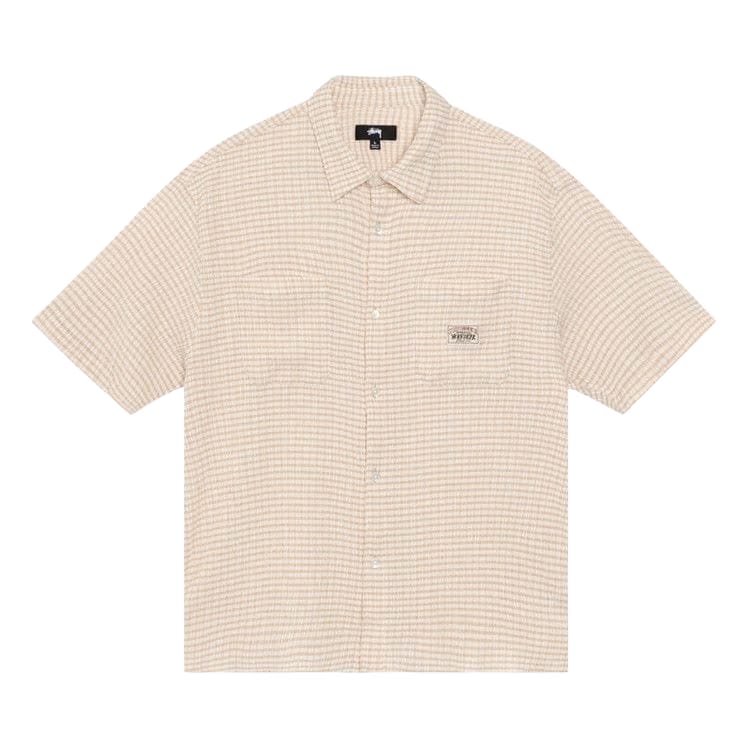 Stussy Crinkled Check Shorts-Sleeve Shirt Tan