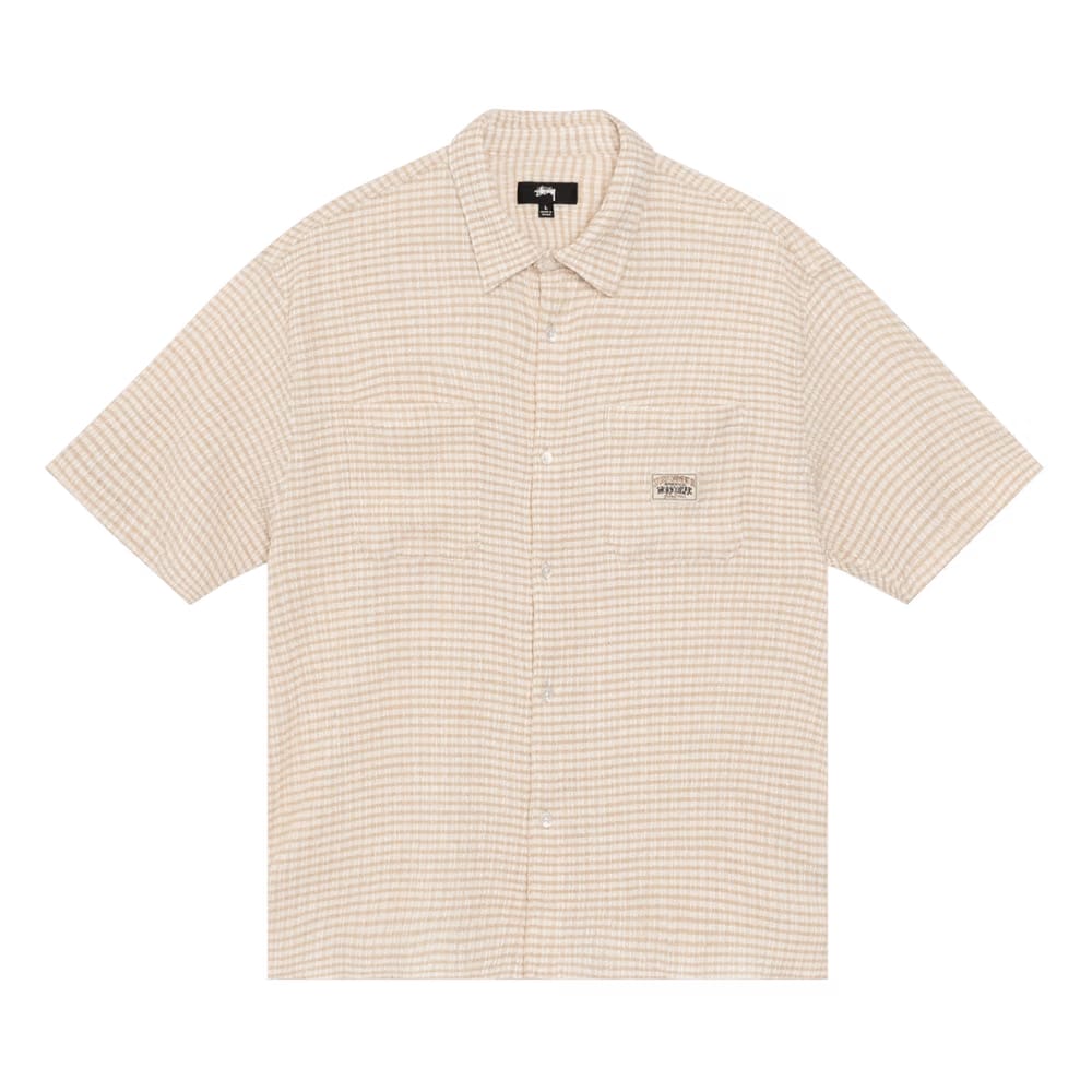 Stussy Crinkled Check Shorts-Sleeve Shirt Tan