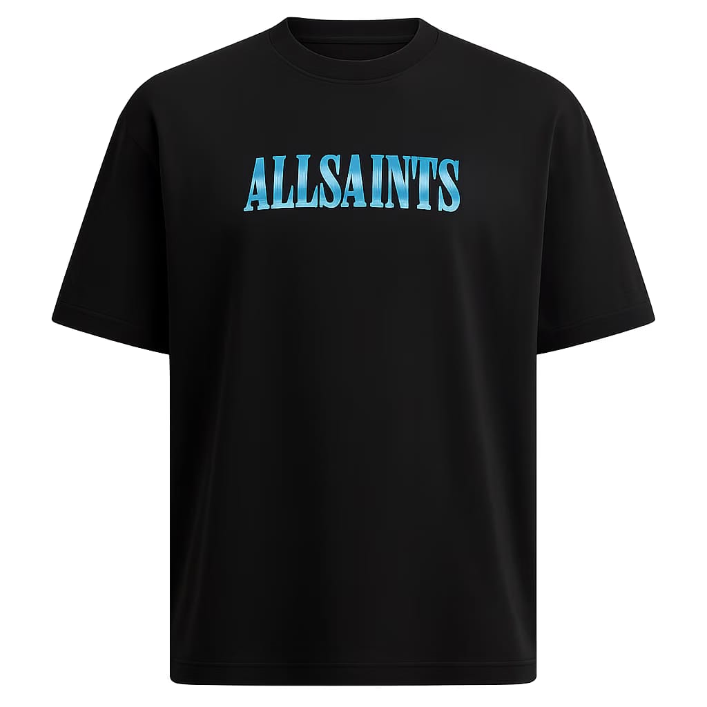 ALL SAINTS Band Print Organic Cotton Oversized Fit T-Shirt (Jet-Black)