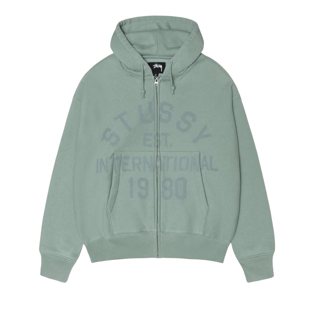 Stussy Established Zip Hoodie Grey Green