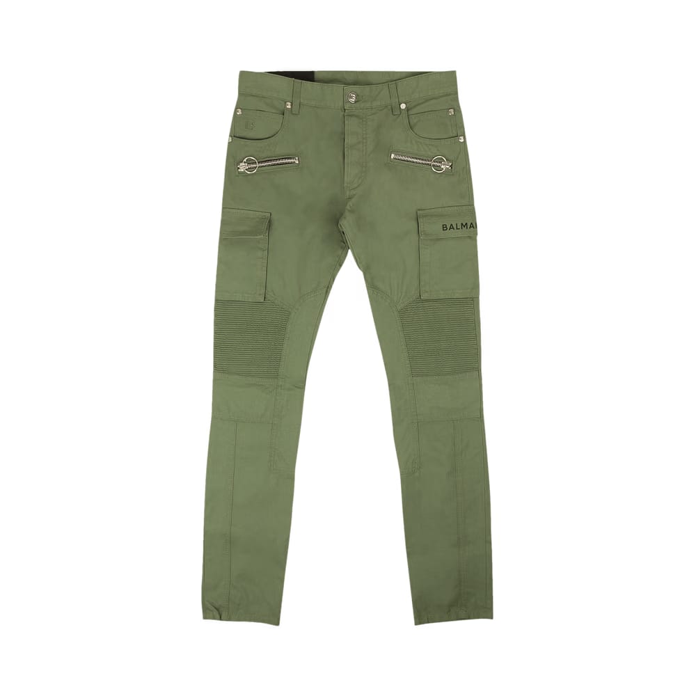 Balmain Slim Cut Ridged Cargo Jeans Khaki