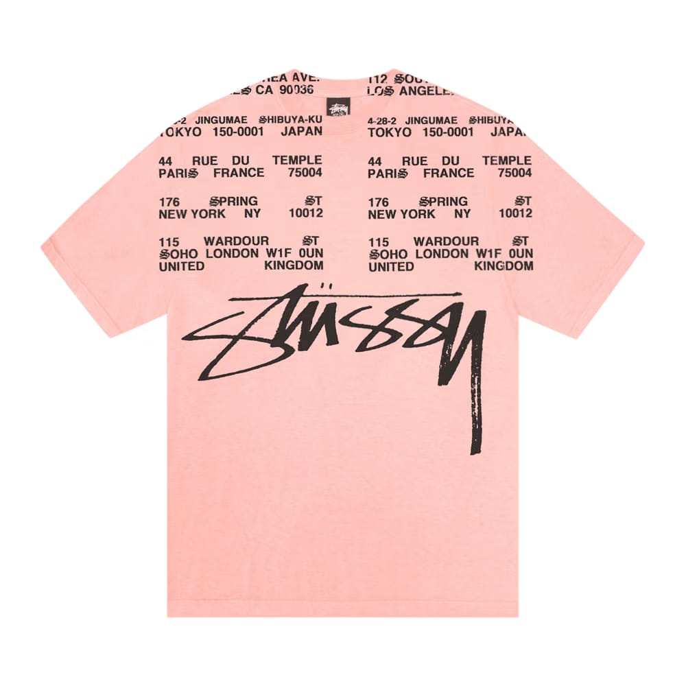 Stussy Locations T-Shirt Pigment Dyed Coral