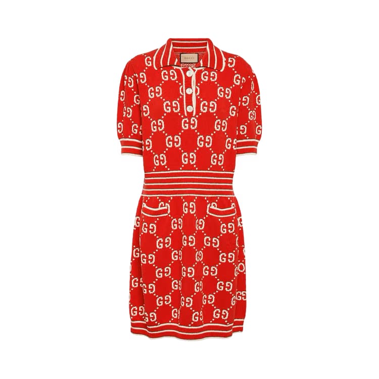 Gucci GG Cotton Jacquard Polo Dress Red/Ivory