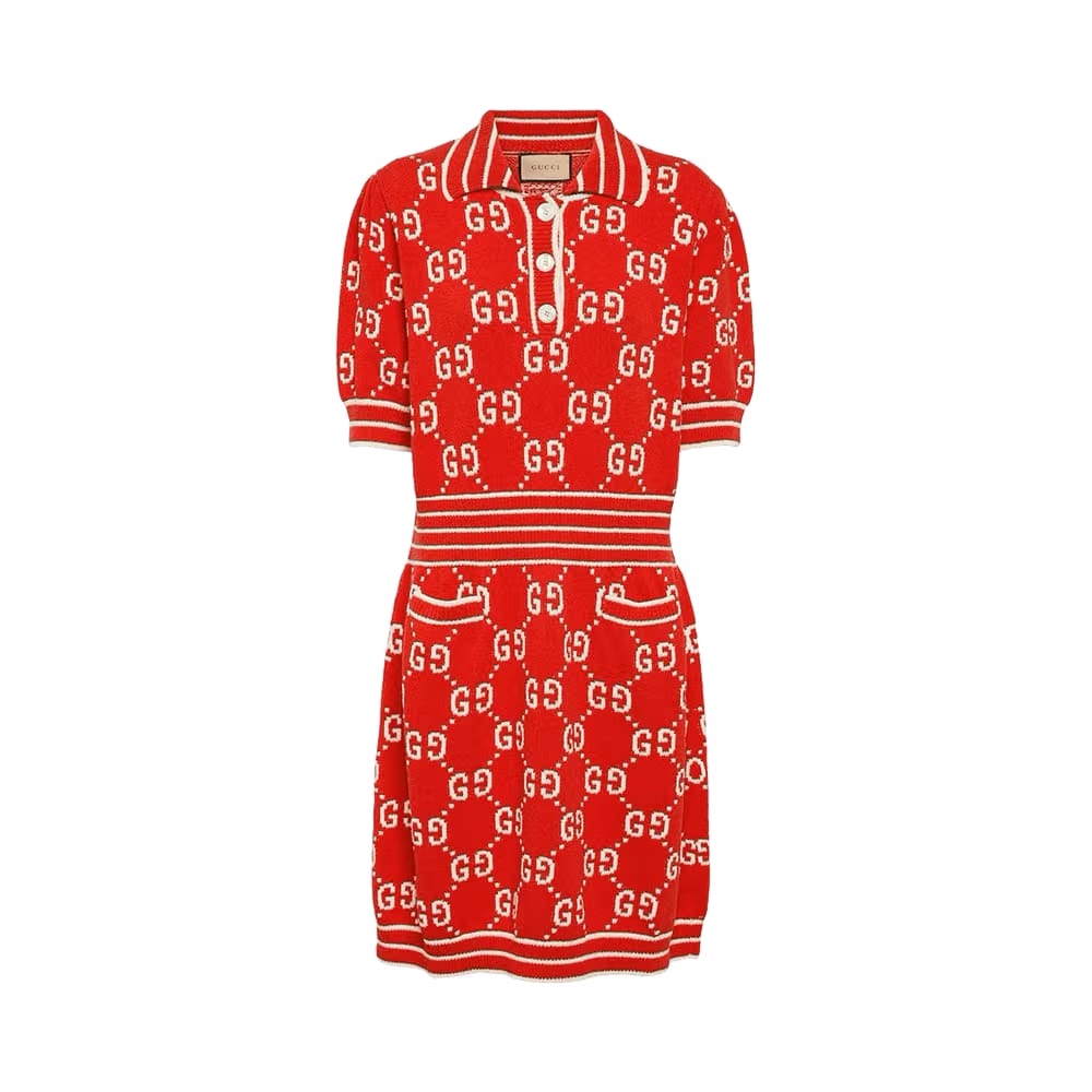 Gucci GG Cotton Jacquard Polo Dress Red/Ivory