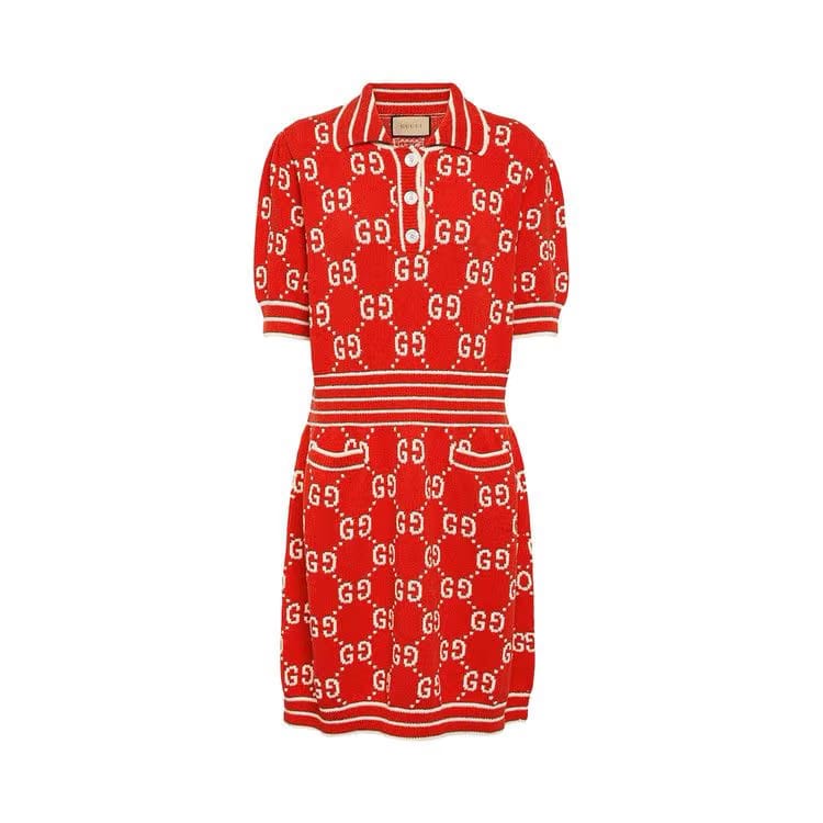 Gucci GG Cotton Jacquard Polo Dress Red/Ivory