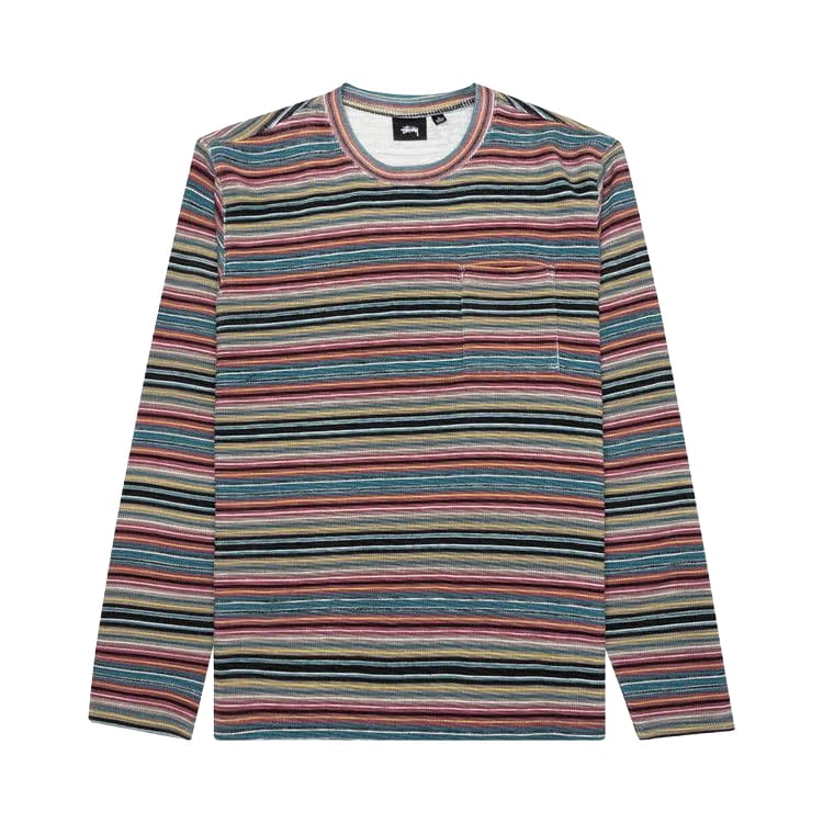 Stussy Printed Multi-Stripe Long-Sleeve Crew Khaki