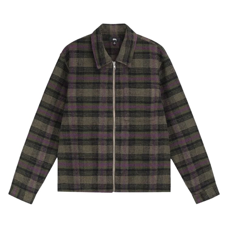 Stussy Reed Wool Plaid Zip Shirt Green