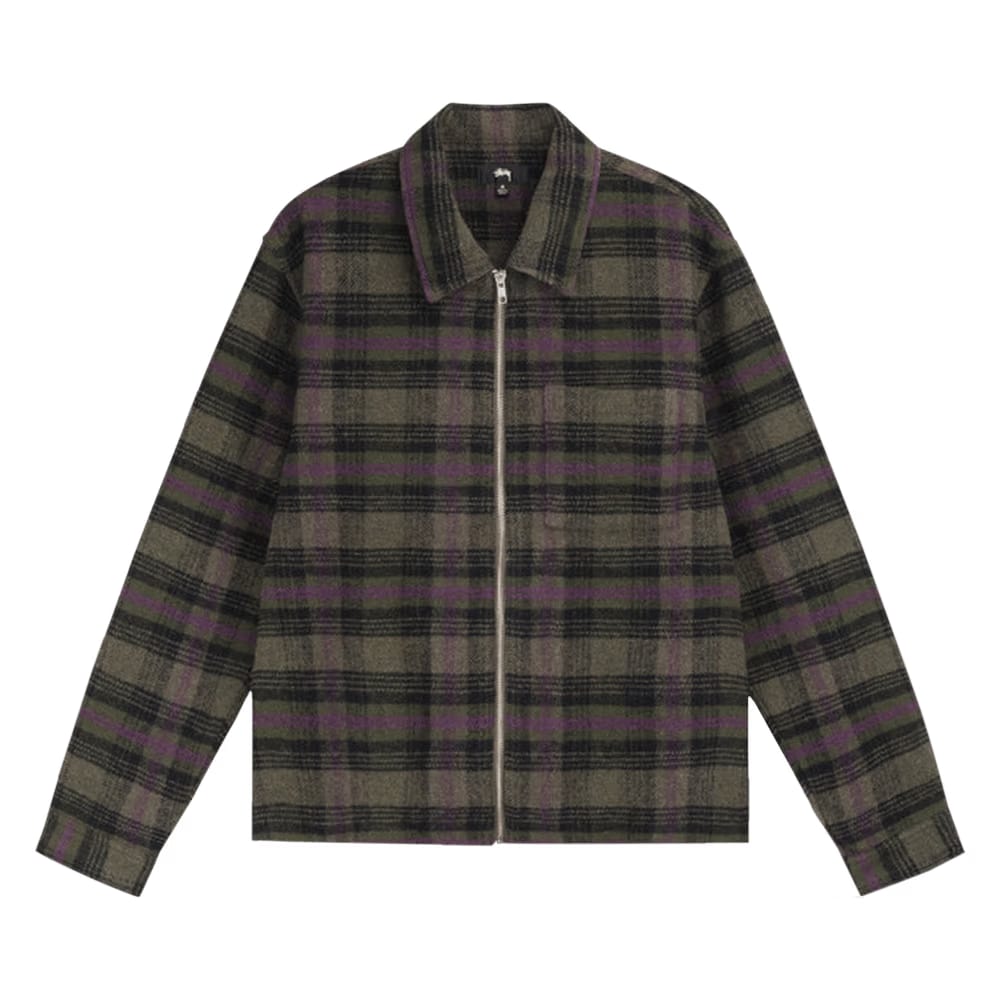 Stussy Reed Wool Plaid Zip Shirt Green