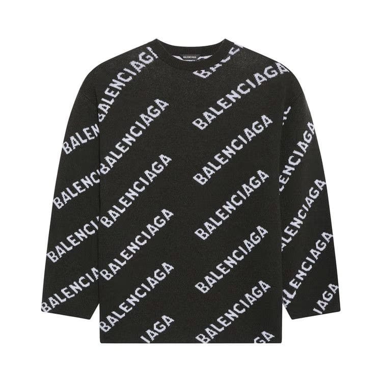 Balenciaga Allover Logo Crewneck Khaki/White