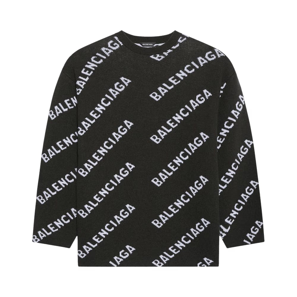 Balenciaga Allover Logo Crewneck Khaki/White