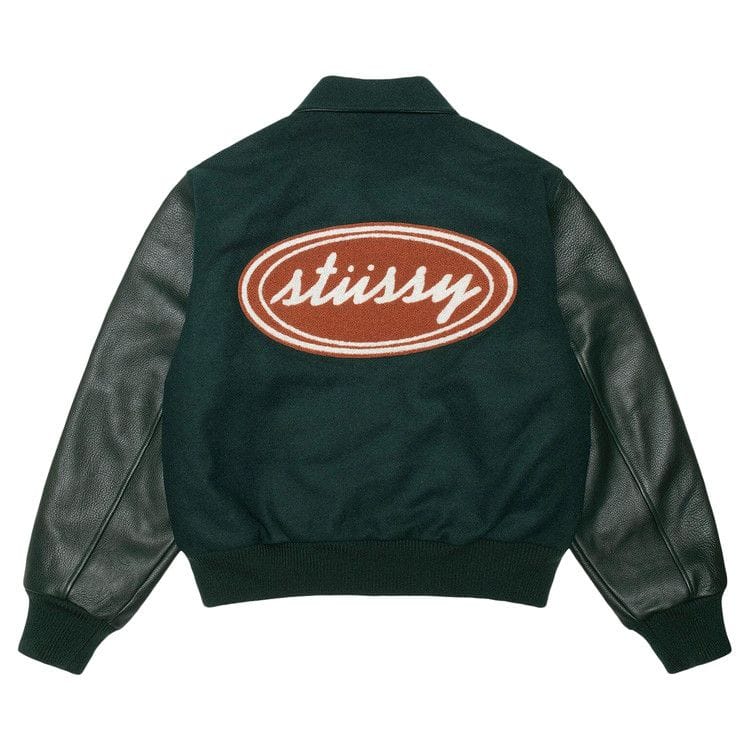 Stussy Script Oval Varsity Jacket Green