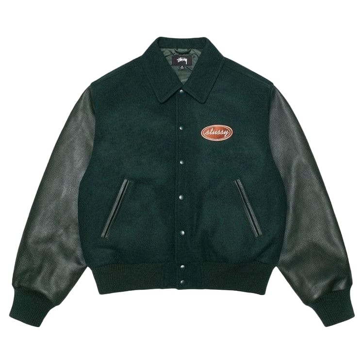 Stussy Script Oval Varsity Jacket Green