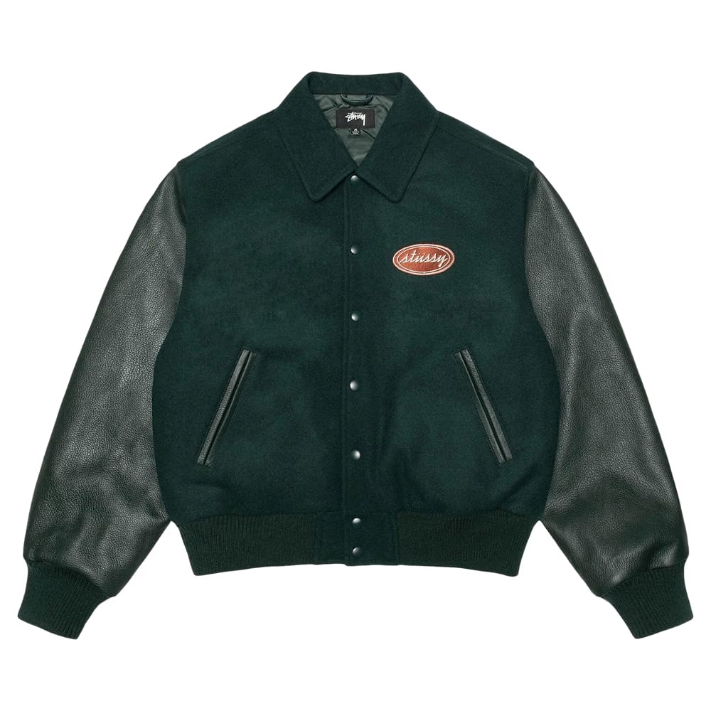 Stussy Script Oval Varsity Jacket Green