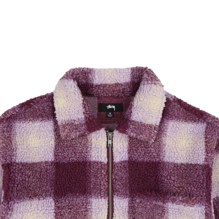 Stussy Shadow Plaid Zip Sherpa Berry