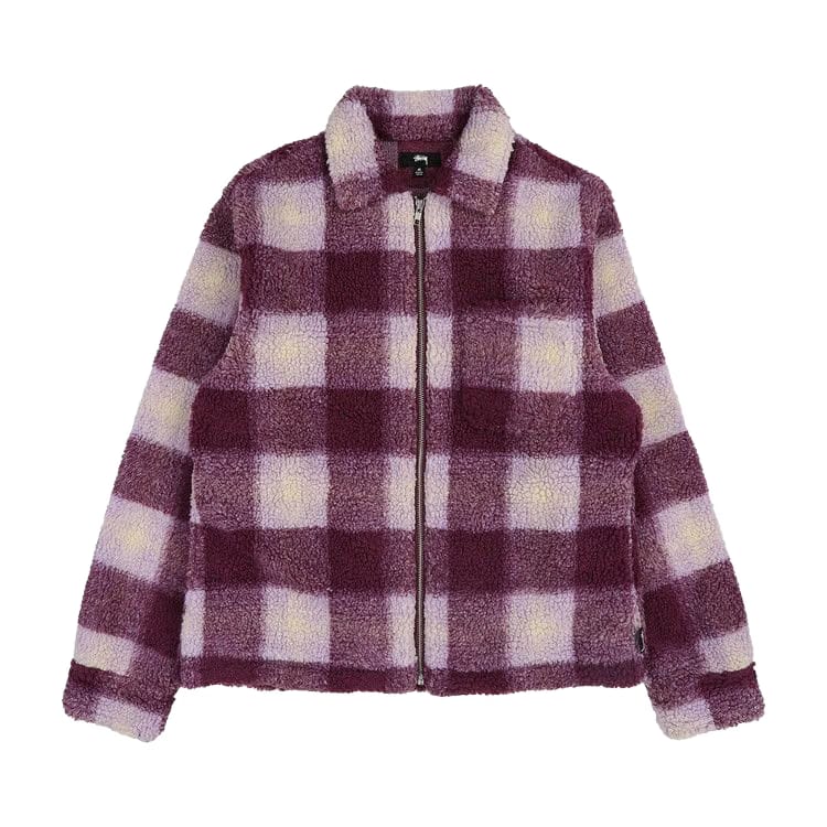 Stussy Shadow Plaid Zip Sherpa Berry