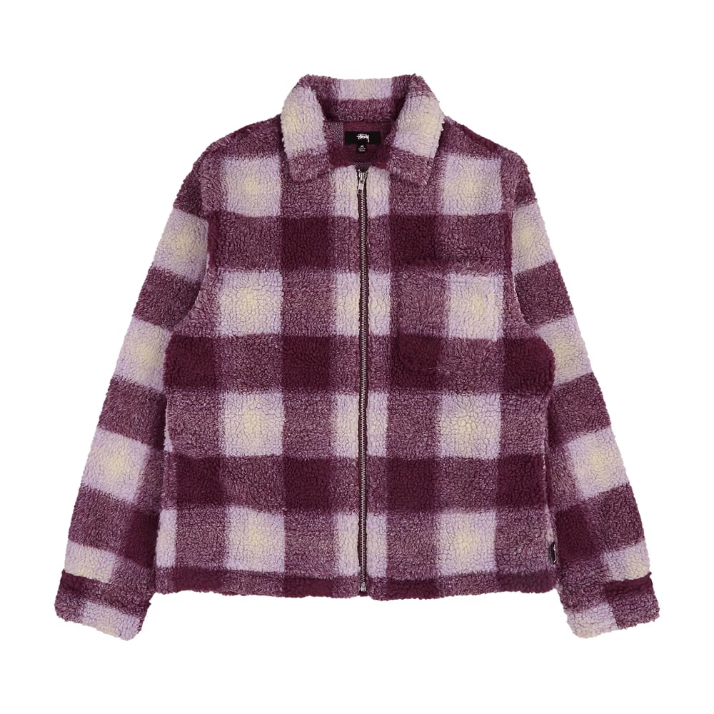 Stussy Shadow Plaid Zip Sherpa Berry