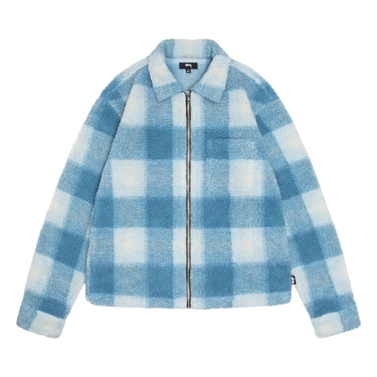 Stussy Shadow Plaid Zip Sherpa Light Blue