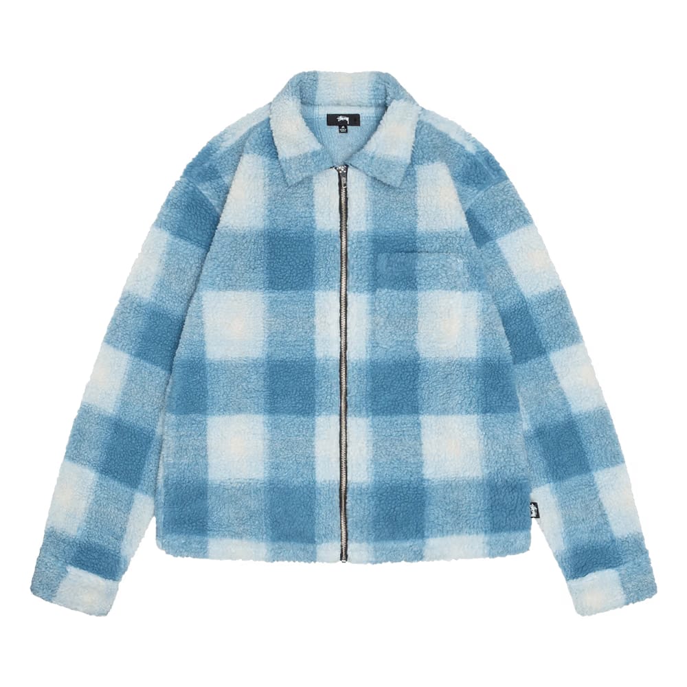 Stussy Shadow Plaid Zip Sherpa Light Blue