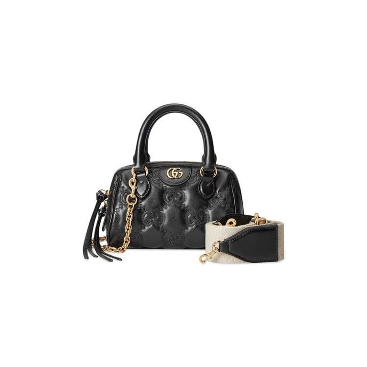 Gucci GG Matelassé Top Handle Bag Black/Natural