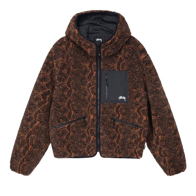 Stussy Snake Jacquard Sherpa Jacket Brown
