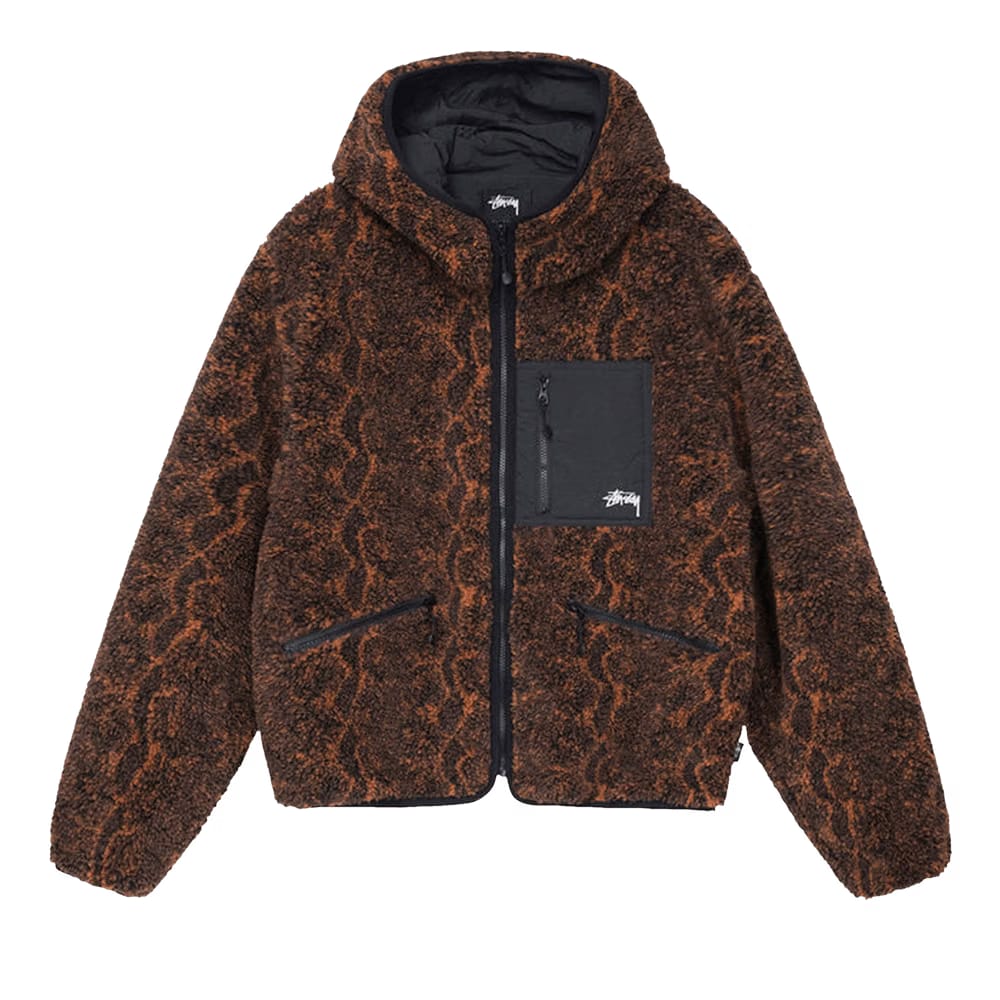 Stussy Snake Jacquard Sherpa Jacket Brown