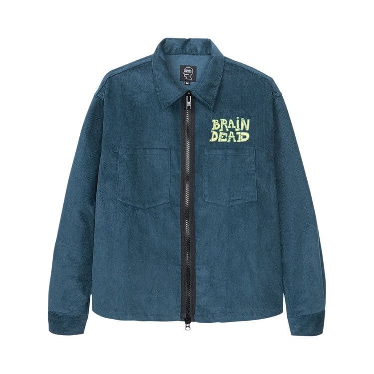 Brain Dead Mushroom Embroidered Long-Sleeve Full-Zip Corduroy Shirt Jacket Navy