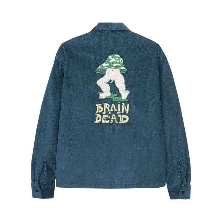Brain Dead Mushroom Embroidered Long-Sleeve Full-Zip Corduroy Shirt Jacket Navy