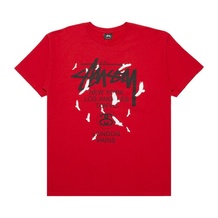 Stussy World Tour Birds T-Shirt Brite Red