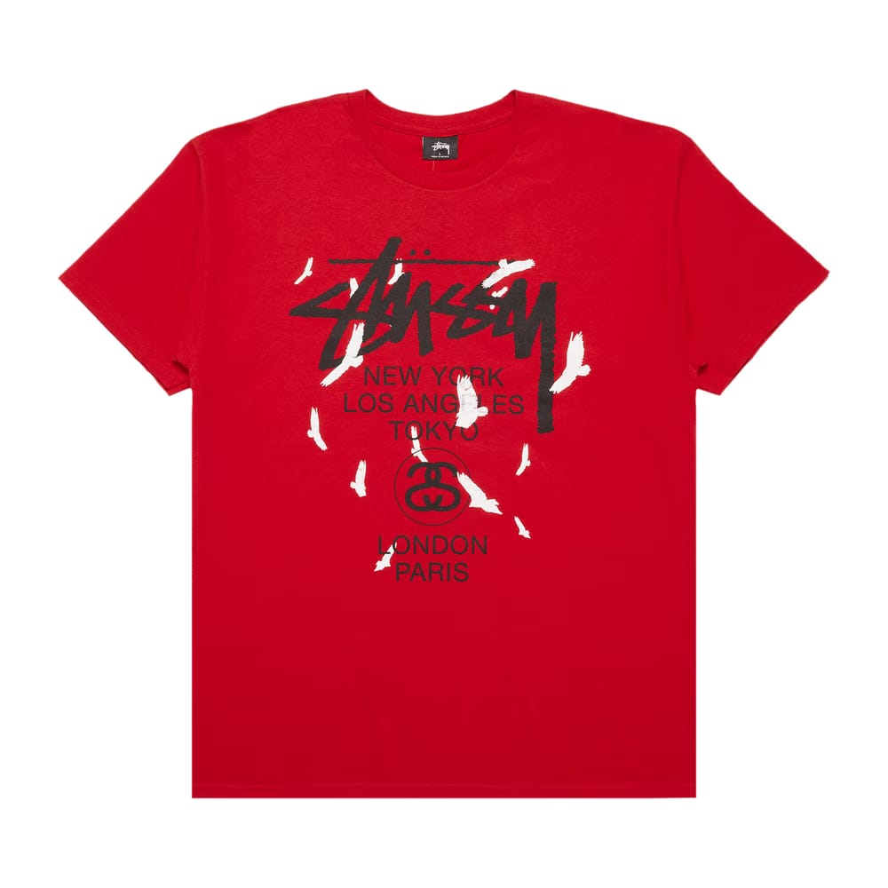Stussy World Tour Birds T-Shirt Brite Red