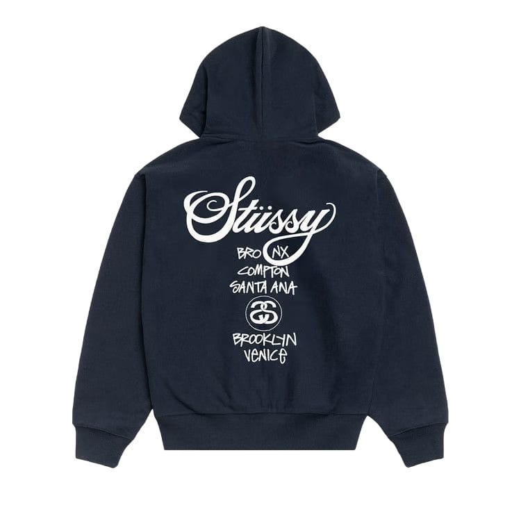 Stussy World Tour Zip Hoodie Navy