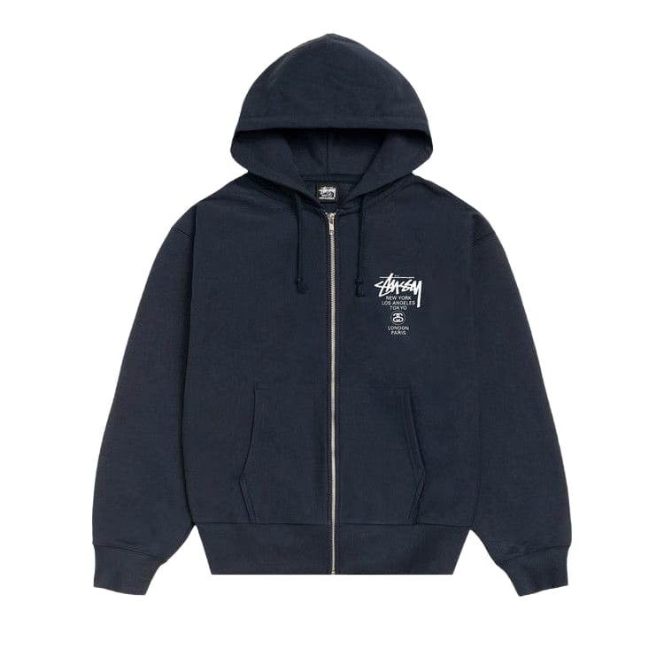 Stussy World Tour Zip Hoodie Navy