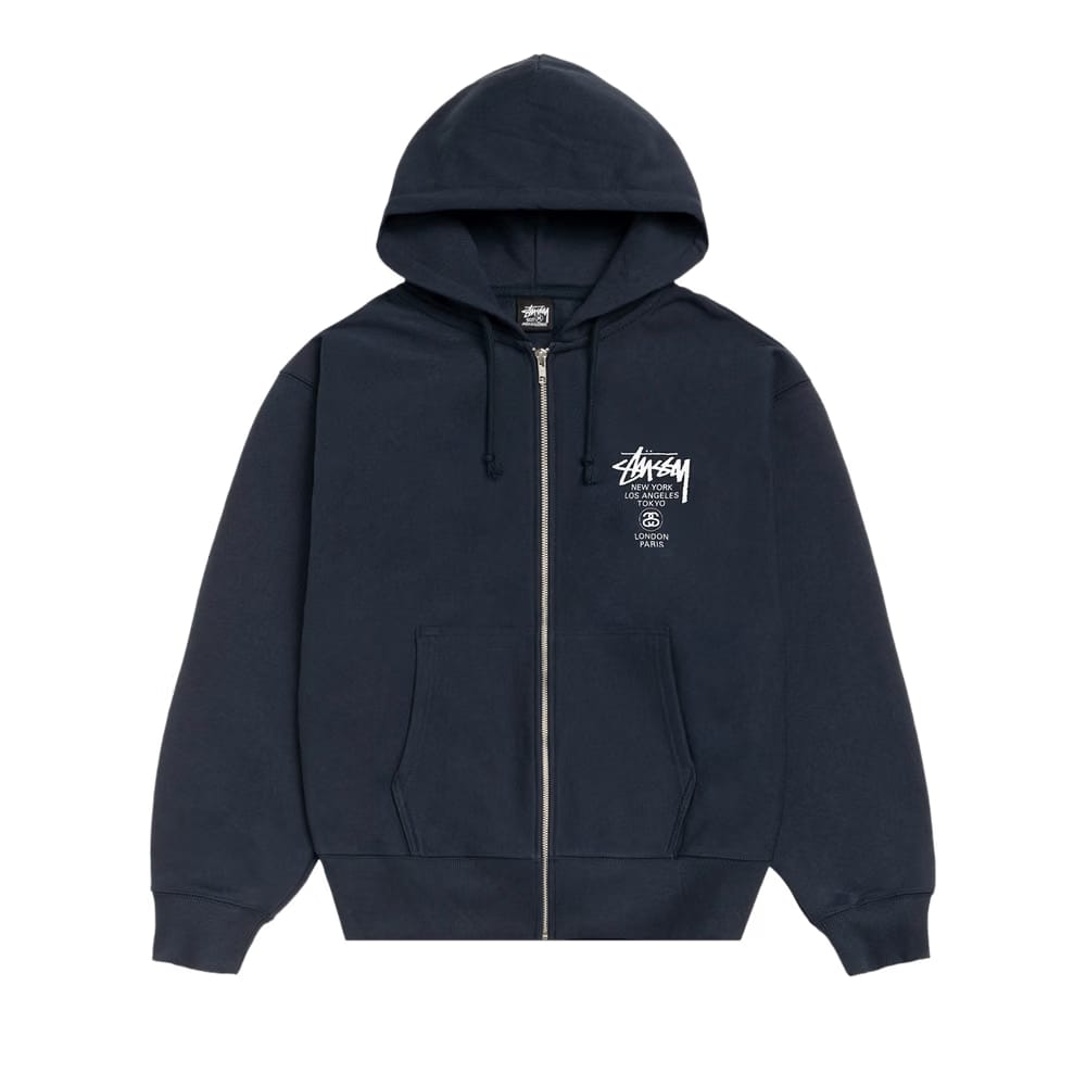 Stussy World Tour Zip Hoodie Navy