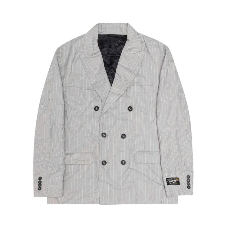 Stussy Wrinkled Stripe Double-Breasted Blazer Grey
