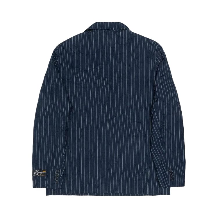 Stussy Wrinkled Stripe Double-Breasted Blazer Navy