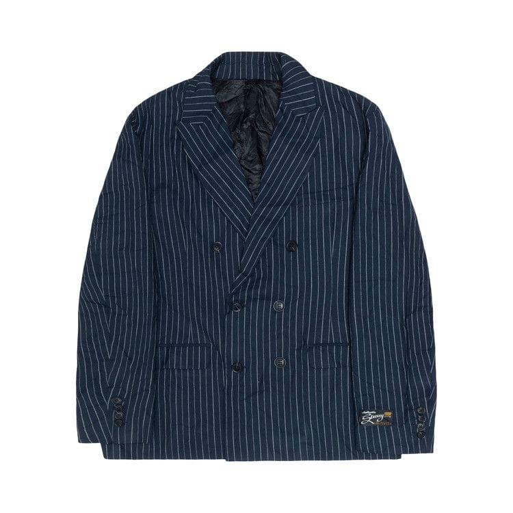 Stussy Wrinkled Stripe Double-Breasted Blazer Navy