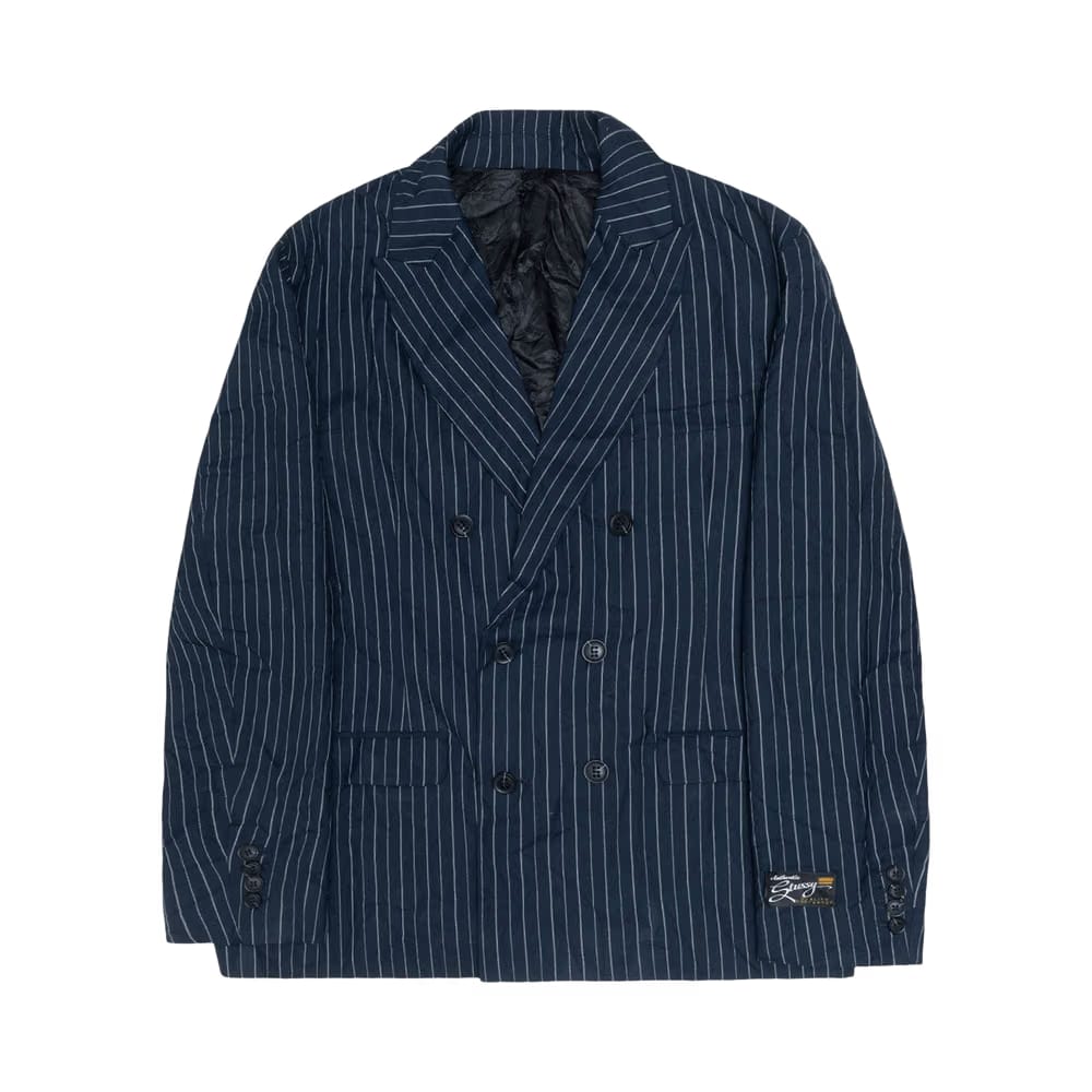 Stussy Wrinkled Stripe Double-Breasted Blazer Navy