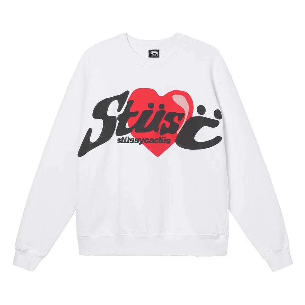 Stussy x Cactus Plant Flea Market Heart Crewneck Sweatshirt White