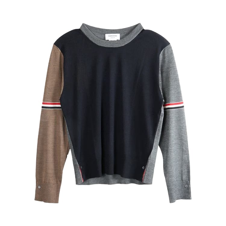 Thom Browne Fun Mix Jersey Stitch Relaxed Fit Crew Neck Knitwear Navy/Grey/Brown