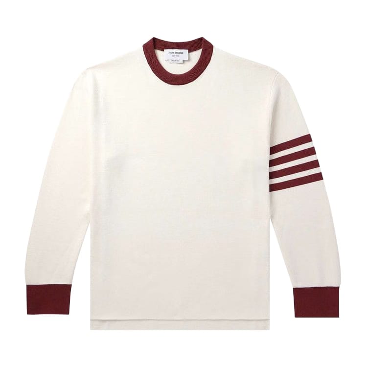Thom Browne Rugby Fit Milani Stitch Crew Neck Pullover White