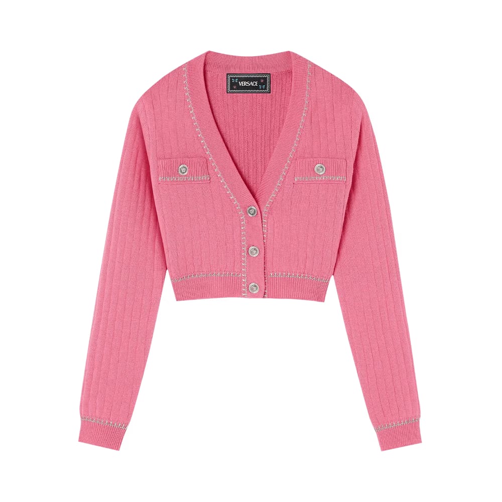 Versace Medusa Crop Knit Cardigan Flamingo