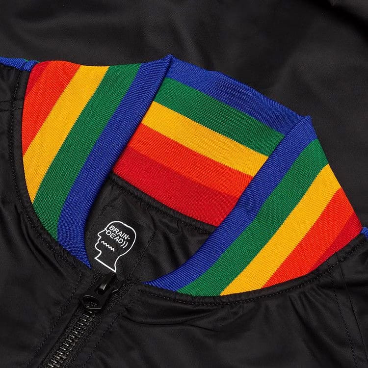 Brain Dead Records Embroidered Satin Club Jacket Black