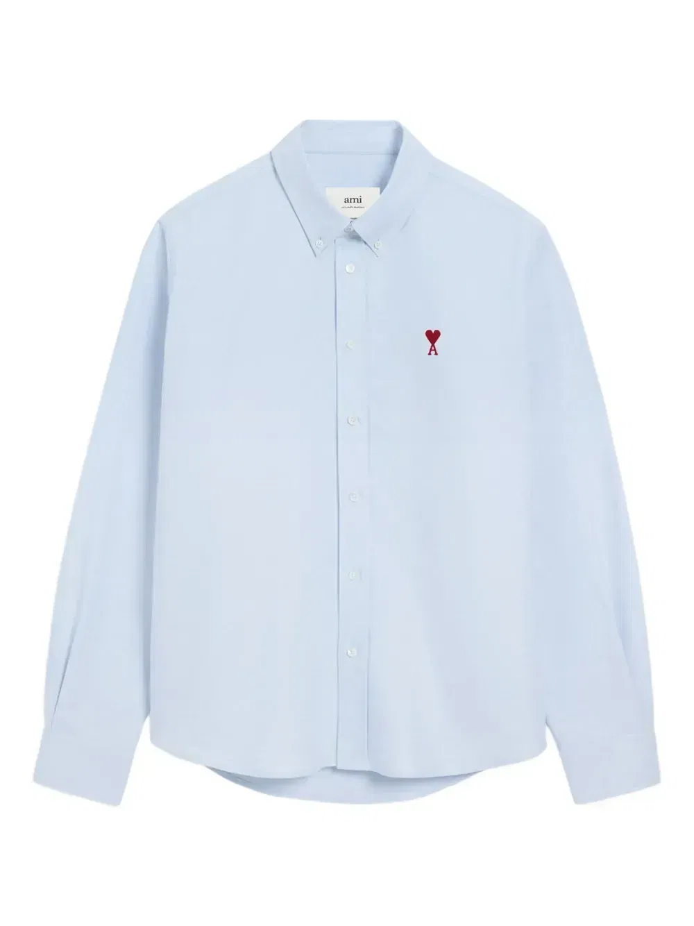 AMI Paris Ami De Coeur Button Down Cotton Shirt Sky Blue