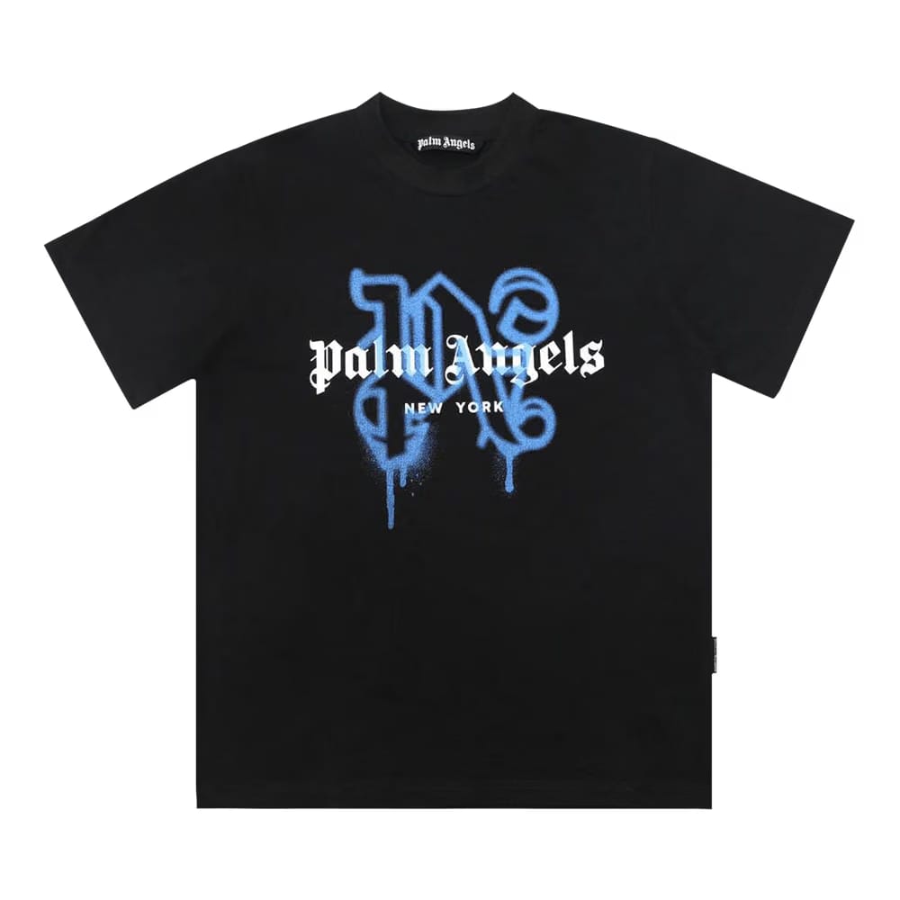 Palm Angels NY Monogram Spray T-Shirt Black/Blue