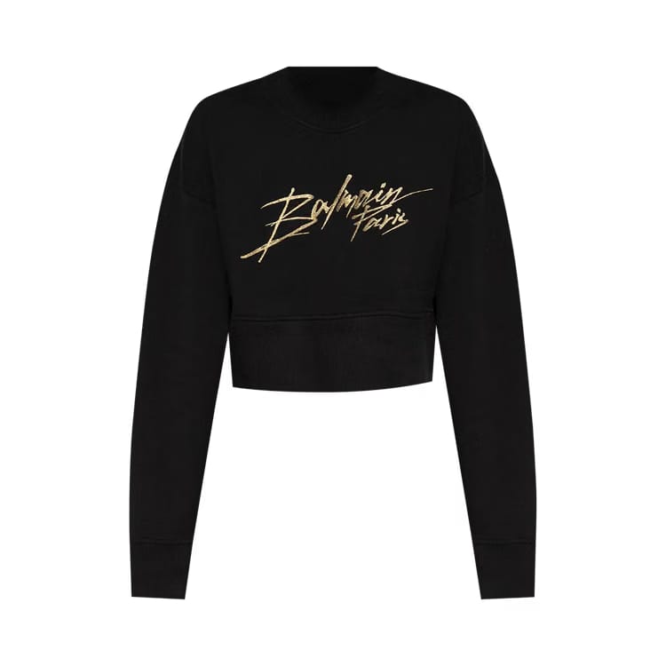 Balmain Logo Printed Cropped Sweatshirt Black/Gold