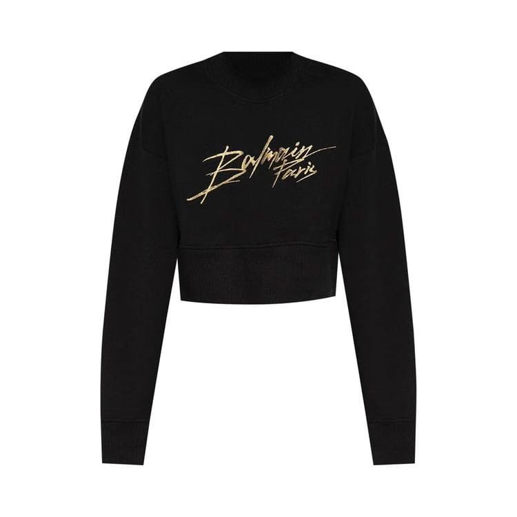Balmain Logo Printed Cropped Sweatshirt Black/Gold