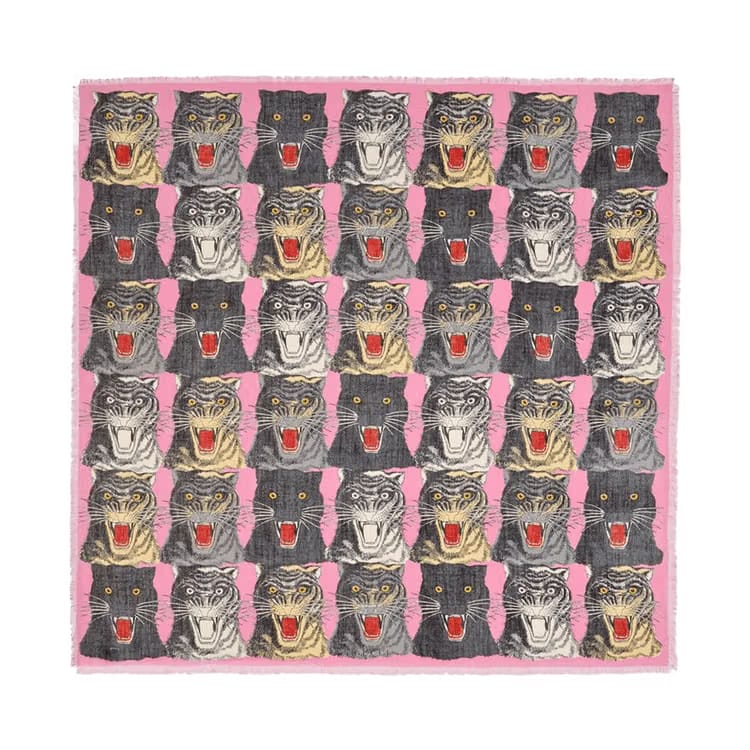 Gucci Tiger Heads Print Scarf Pink