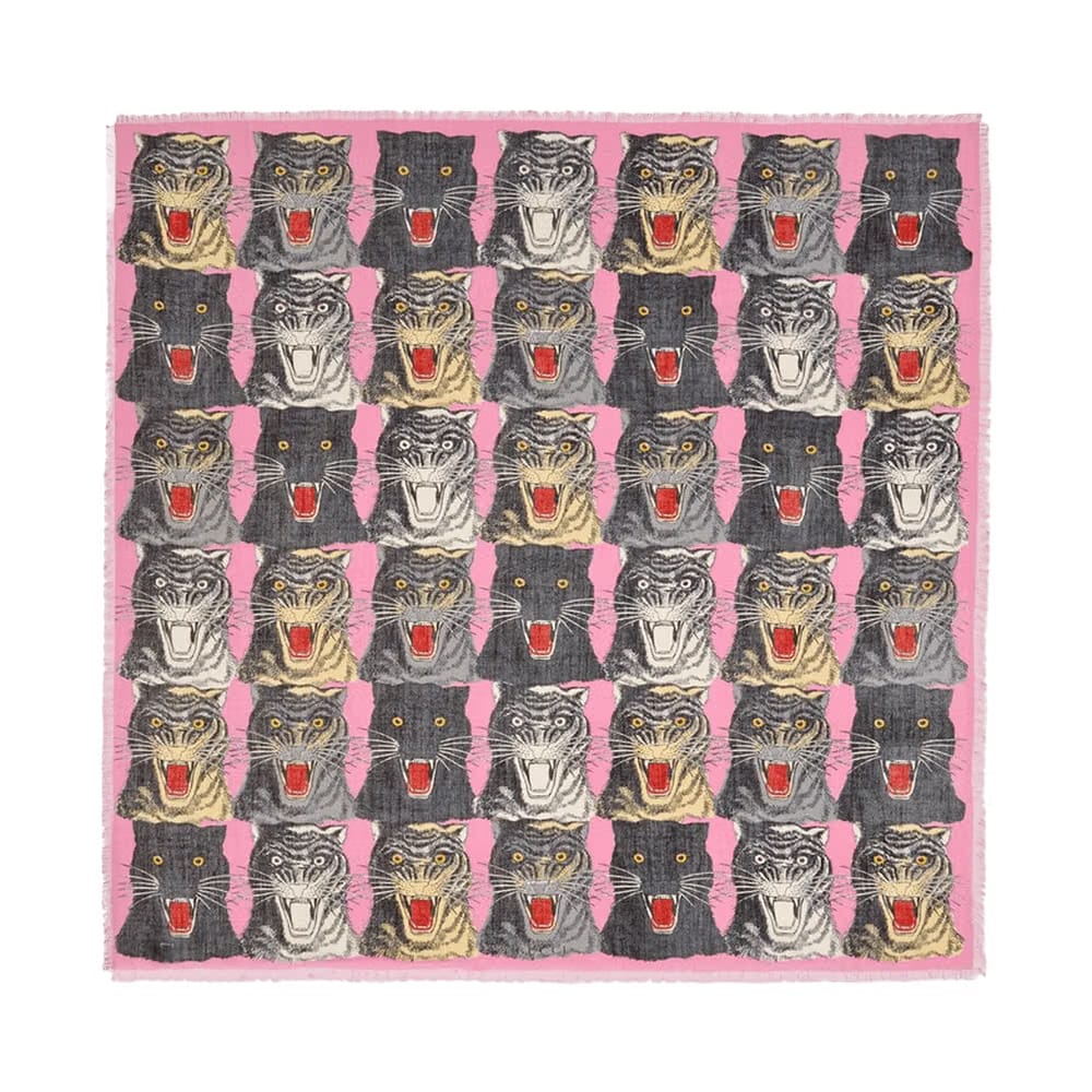 Gucci Tiger Heads Print Scarf Pink