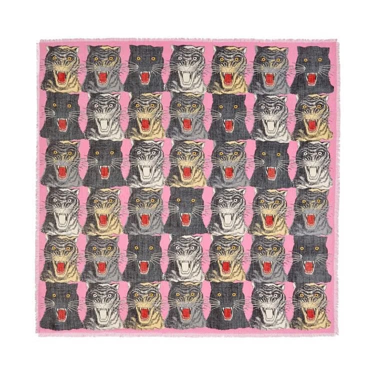 Gucci Tiger Heads Print Scarf Pink